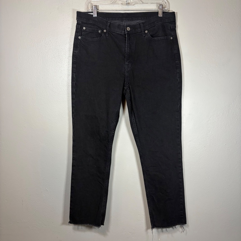 Gap Vintage Slim Mid Rise Black Rinse Raw Hem Jeans 795399-00 Womens 32 14R